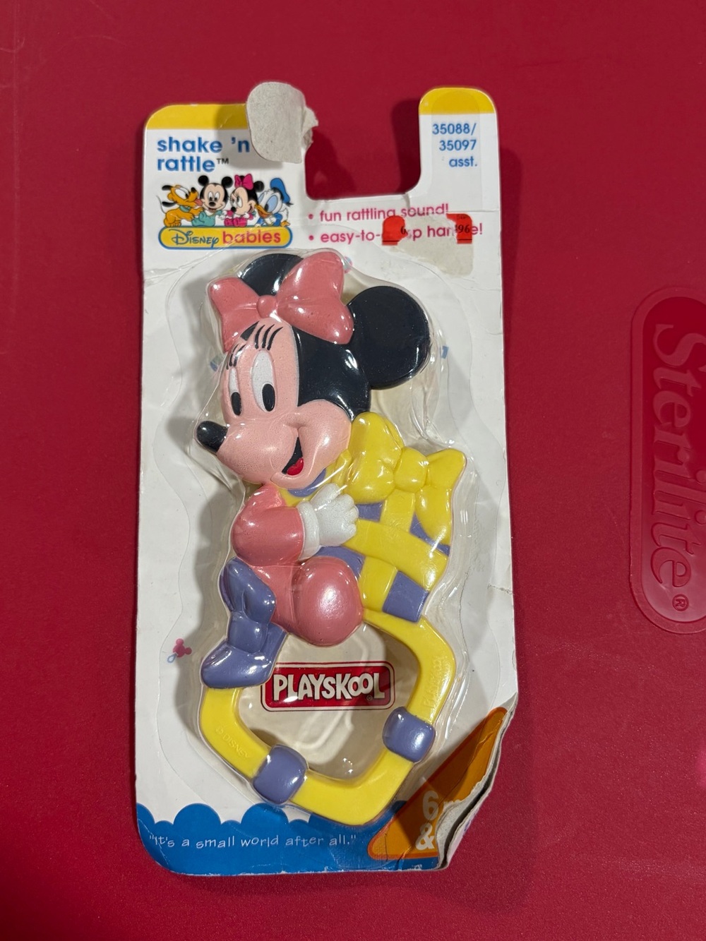Vintage Disney Babies Minnie Mouse Yellow & Pink Shake 'n Rattle Toy